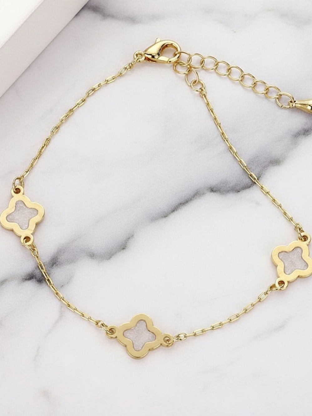 Gold Clover-Link Bracelet with White Inlay - Women Jewelry